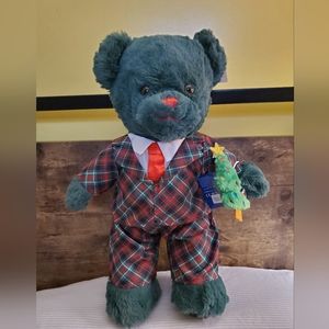 Build A Bear Plaid Teddy Christmas Plush with Holiday Plaid Suit & Wristie NWT